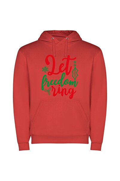 iLovePrints Festive Freedom Lettering Φούτερ με κουκούλα σε χρώμα Κόκκινο