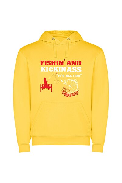 iLovePrints Serene Angler's Catch Φούτερ με κουκούλα σε χρώμα Κίτρινο
