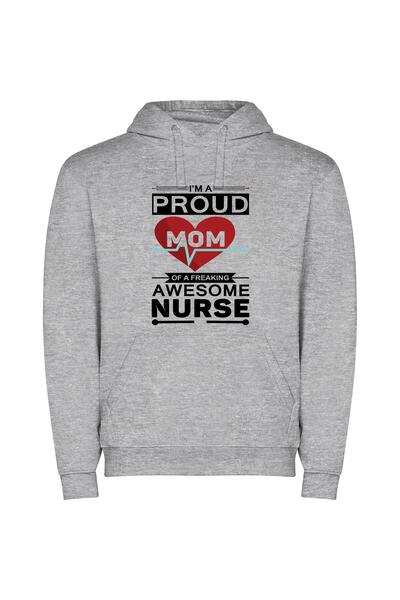 iLovePrints Beaming Mama of Superb Nurse Φούτερ με κουκούλα σε χρώμα Γκρι