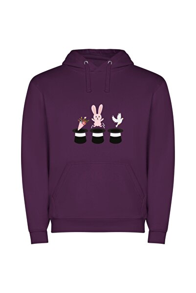 iLovePrints Pink Fur Magic Bunny Φούτερ με κουκούλα σε χρώμα Μωβ