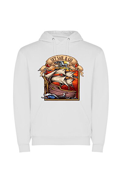iLovePrints Seafaring Dreams Unleashed Φούτερ με κουκούλα σε χρώμα Λευκό