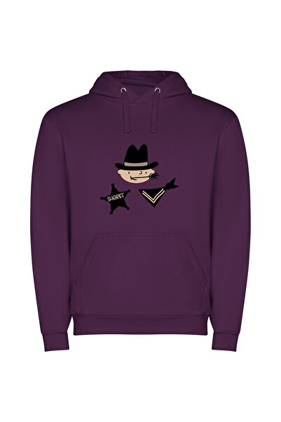 iLovePrints Western Noir's Hat Scout Φούτερ με κουκούλα σε χρώμα Μωβ