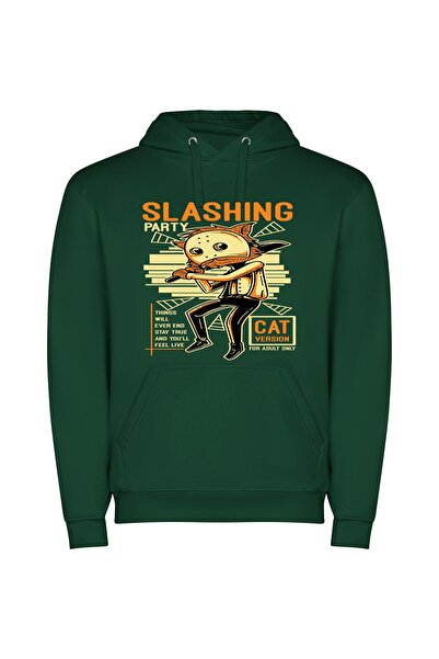 iLovePrints Feline Swing: Pop-Cat Art Φούτερ με κουκούλα σε χρώμα Πράσινο