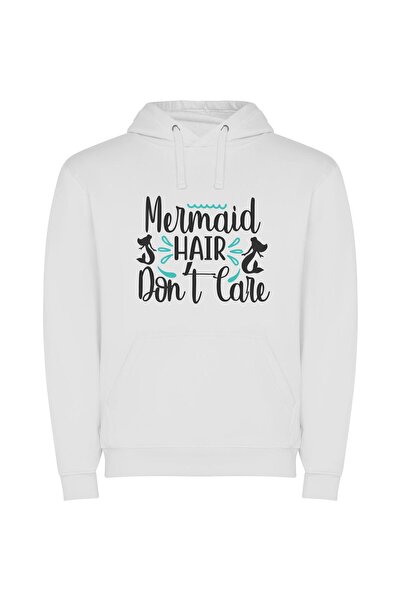 iLovePrints Mermaid Vibes Only Φούτερ με κουκούλα σε χρώμα Λευκό