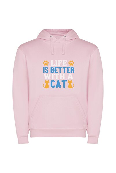 iLovePrints Fanciful Feline Friendship Φούτερ με κουκούλα σε χρώμα Ροζ