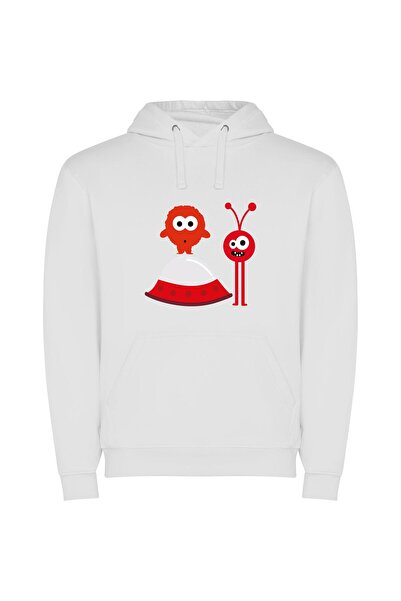 iLovePrints Colorful Alien Encounters Φούτερ με κουκούλα σε χρώμα Λευκό