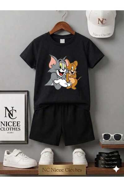 Leto Lykia Summer Children's T-Shirt Shorts Unisex (Smiling Tom and Jerry Pri...