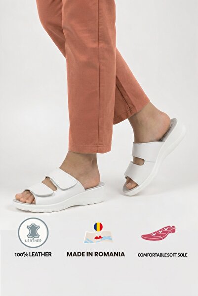 MARIBON Medical Leather Clogs Cut Out with 2 Velcro Straps White