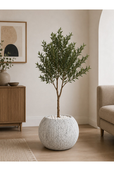 Genel Markalar Solis Home Dekoratif Gri Çizgili Küre Fiberglass Saksı Salon B...
