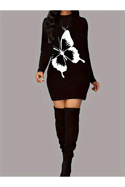 Wear Up Women's Long Sleeve Crew Neck Butterfly Print Short Viscose Two Threa...