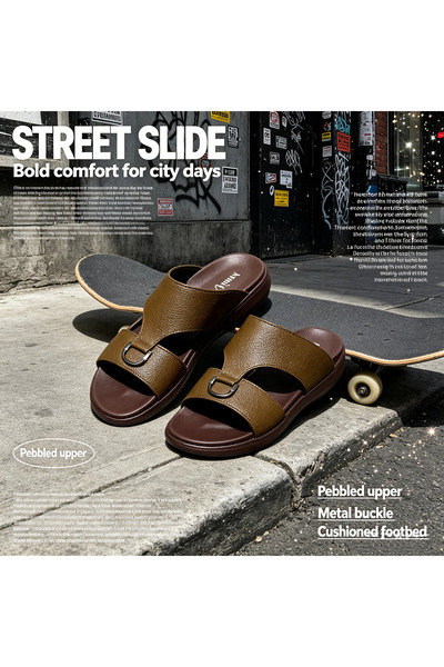 Amity Footwear KSA 100% Genuine Leather Men's Slippers - Comfortable Design f...