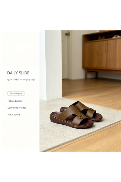 Dhiaa Walk صندل جلد رجالي — تصميم مريح بمساند للقوس — نعل مبطن بتقنية توزيع ا...