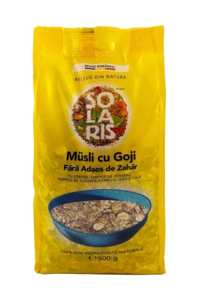 Solaris Plant Musli cu Goji si Caju, fara zahar, aditivi sau conservanti, 500g