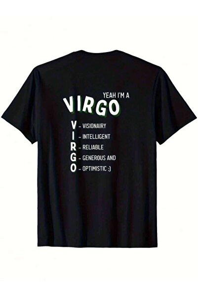 LİNA06 تي شيرت Yes I'm A Virgo أسود نقي مع نص أبيض بتصميم عتيق وياقة دائرية، ...