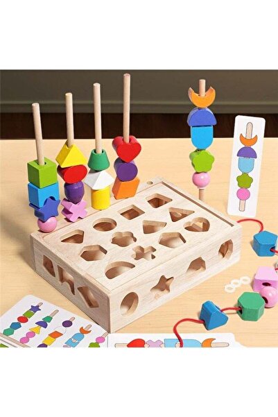 Generic 3 in 1 Wooden Color Sorting Stacking Toys, Montessori Geometric Shape...