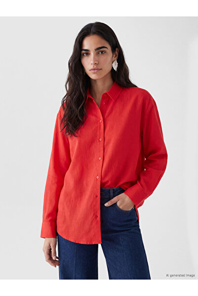 LC Waikiki Red Oversize Cotton Women's Shirt