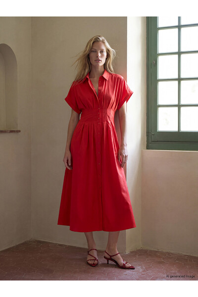 LC Waikiki Esvab • Modern & Distinctive Pleated Waist-Slit Modal Blend Dress