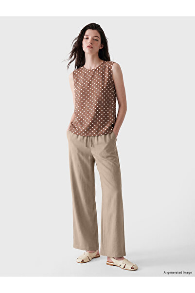 LC Waikiki Beige Elastic Waist Wide Leg Women's Trousers