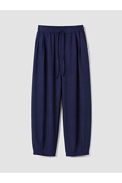 LC Waikiki Navy Blue Elastic Waist Pleated Women's Trousers