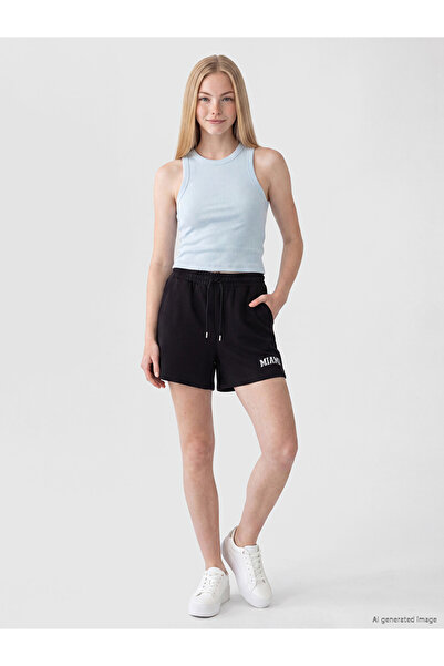 LC Waikiki Black Miami Printed Women's Shorts