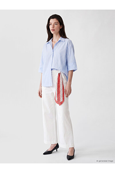 LC Waikiki White Wide-Leg Women's Trousers with Waist Scarf