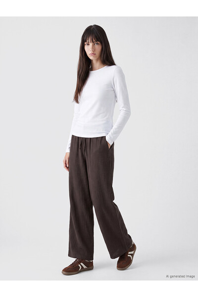 LC Waikiki Brown Elastic Waist Muslin Women's Trousers