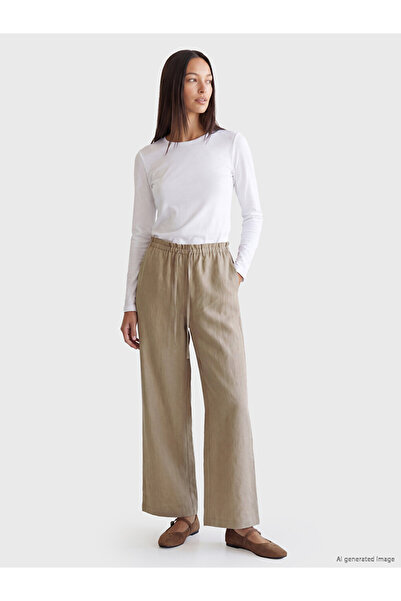LC Waikiki Beige Elastic Waist Wide Leg Women's Trousers
