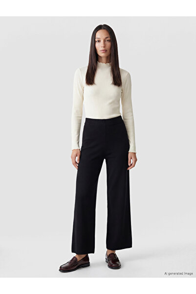 LC Waikiki Black Elastic Waist Wide Leg Women's Knitwear Trousers