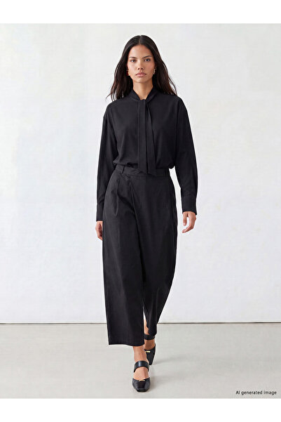 LC Waikiki Black Regular Fit Asymmetrical Draped Women's Trousers