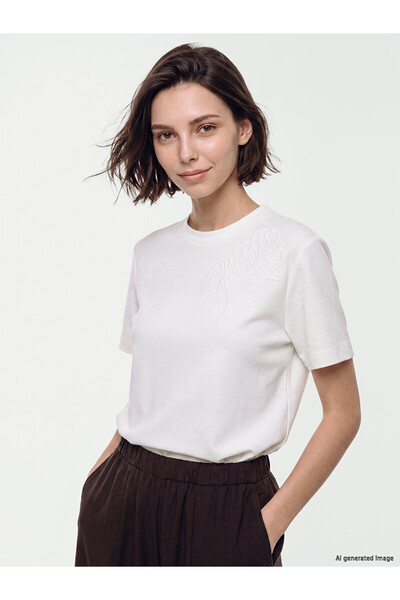 LC Waikiki Lcw Modest White Soft Touch Embroidered Blouse