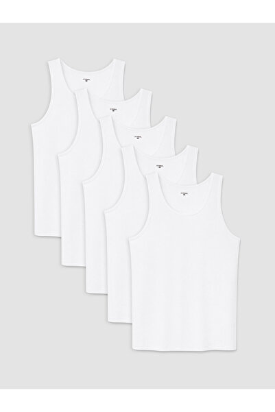 LC Waikiki Vizyon New Season White U-Neck Men's Undershirt 5-Pack