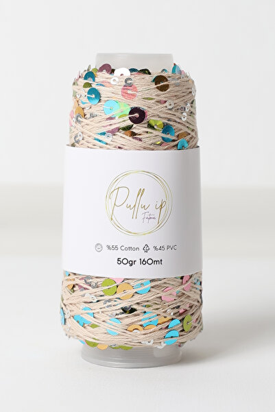 FATMA PULLU İP Sequin Yarn 160 Meters in 50 Gram Skeins Sequin Size: 3Mm+6Mm