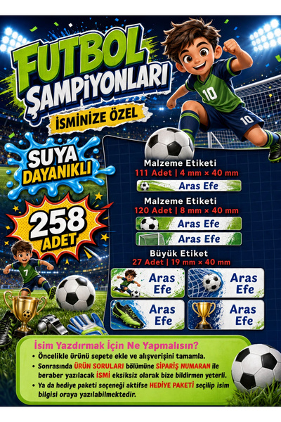 Ceres Studio Okul Etiketi Kalem Defter isimli Etiket Isim Yazılabilen Futbol ...