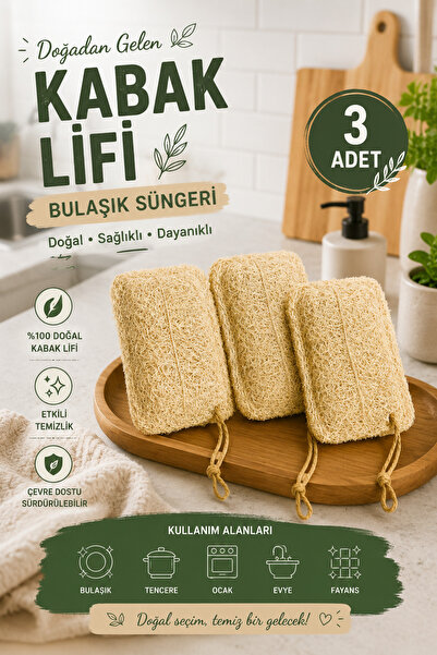 DUFF CLEAN Natural Pumpkin Fiber Dish Sponge Set of 3 100% Natural Non-Scratc...