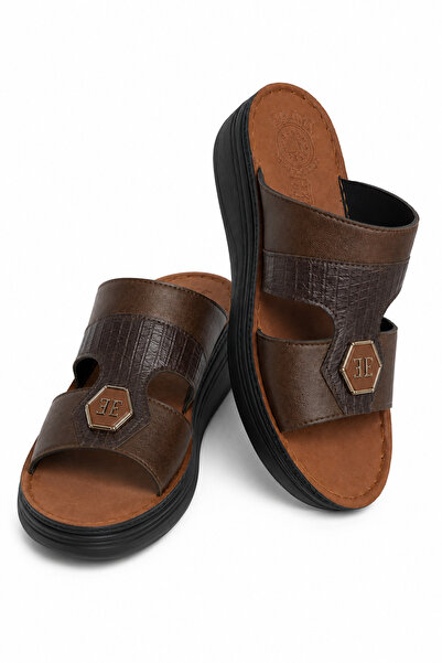 Generic Brand Sandals, Men’s Leather Open Toe Slides with Soft Footbed and Fl...