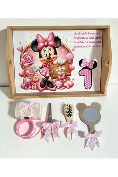Botez Set tavita pentru taiere mot/turta – Minnie -roz buline