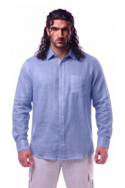 marufshop 100% Linen Long Sleeve Comfortable Fit Button Collar Summer Shirt B...