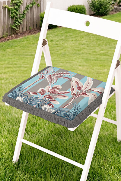 Realhomes Tropical Palm and Leaf Pattern Fringed Zippered Chair Cushion - Mod...