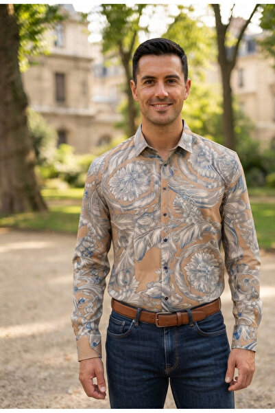 Chordi Long Sleeve Patterned Cotton Fabric Regular Fit Men's Shirt