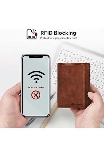 GENERAL محفظة رجالية من الجلد الطبيعي من VALENCHI مع خاصية حجب RFID، تصميم نح...