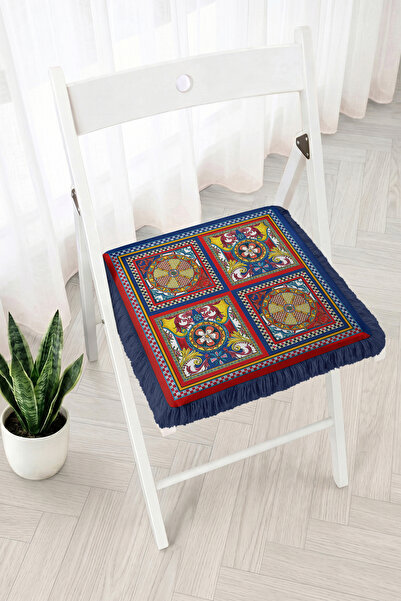 Realhomes Tile Motif Patchwork Patterned Fringed Zippered Chair Cushion - Tas...