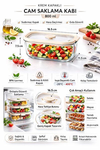 AĞBABA MİEN 800 ml KREM KAPAKLI CAM SAKLAMA KABI