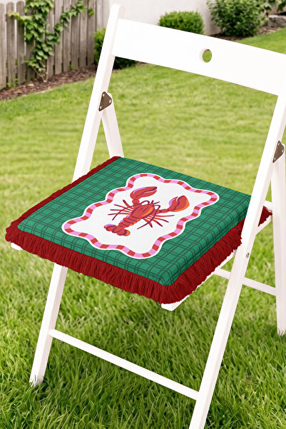 Realhomes Lobster Figured Plaid Patterned Fringed Zippered Chair Cushion - Tu...