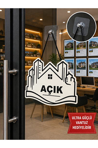 Genel Markalar MDF Kapı Tabelası EMLAK Açık Kapalı Çift Yönlü Mağaza Dükkan O...