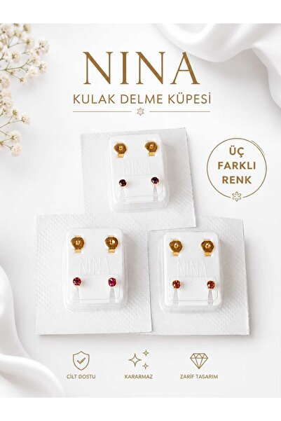 Tuba NİNA Kulak Delme KüpeSİ 3'LÜ