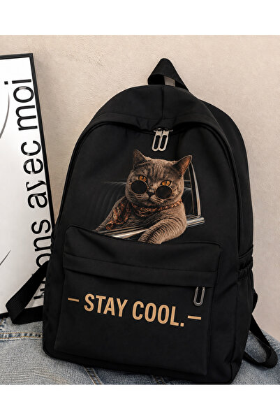 Generic Brand Stay Cool Cat Printed Backpack