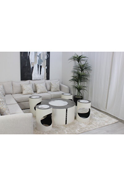 GLAMOURE HOME طقم طاولات خدمة وضيافة مودرن "الأسطوانة المتداخلة" المبتكر (يتك...