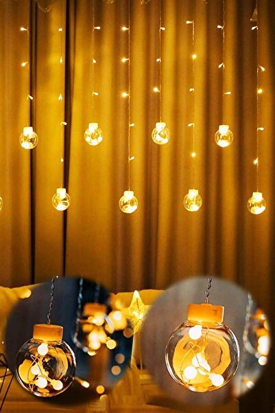 RMSGRUP Işıklı Top Perde Led Fişli Animasyonlu 12 Saçak Ampul 3 Metre