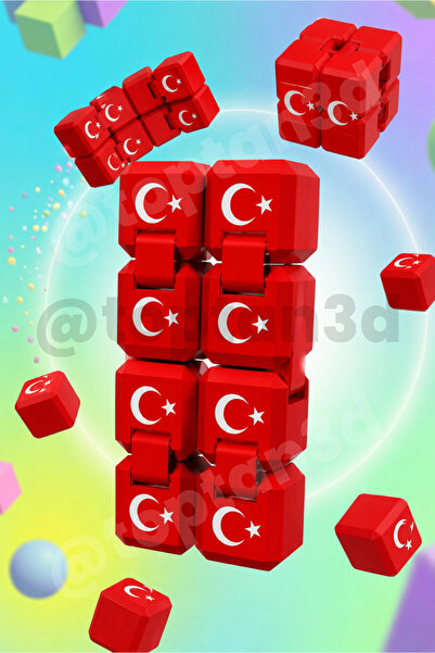 Toptan3D (New) Turkish Flag Stress Cube - Infinite Cube, Foldable Cube, Stres...