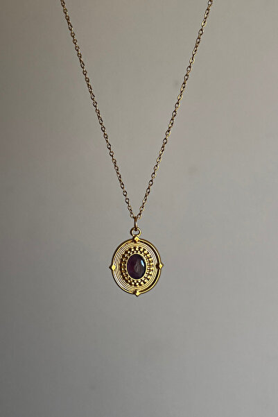 Liora Glow Mor Taşlı Çelik Vintage Kolye